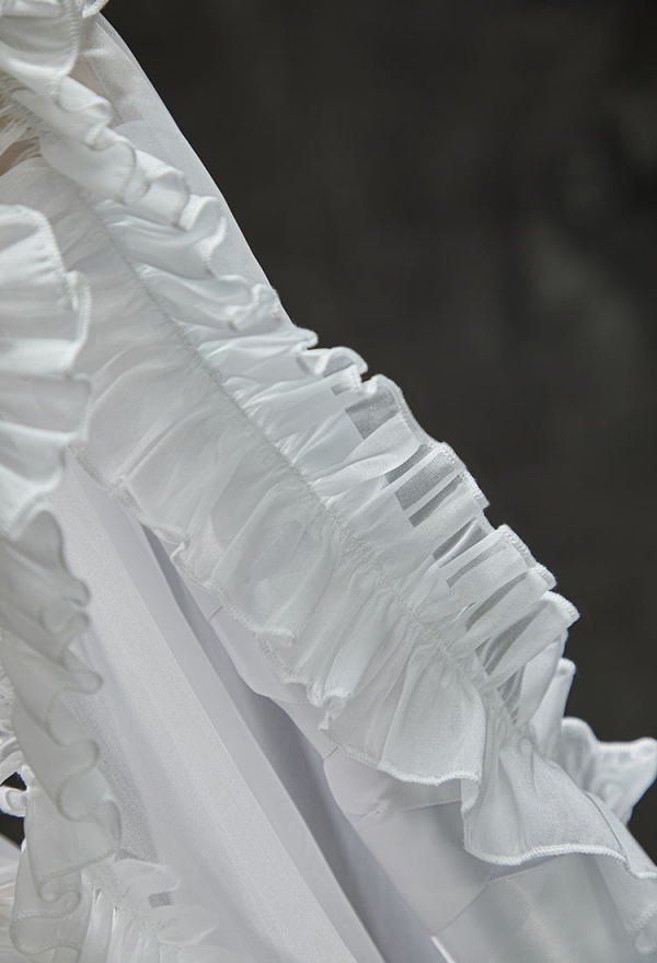 My Dying Bride Halloween White Short Wedding Dress Irregular Ruffled Dress with Corset and Gloves